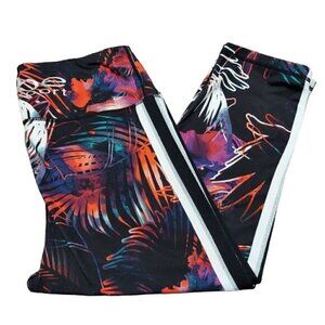 Bebe Sport Women's Tuxedo Striped Tropical Print Cropped Athletic Leggings